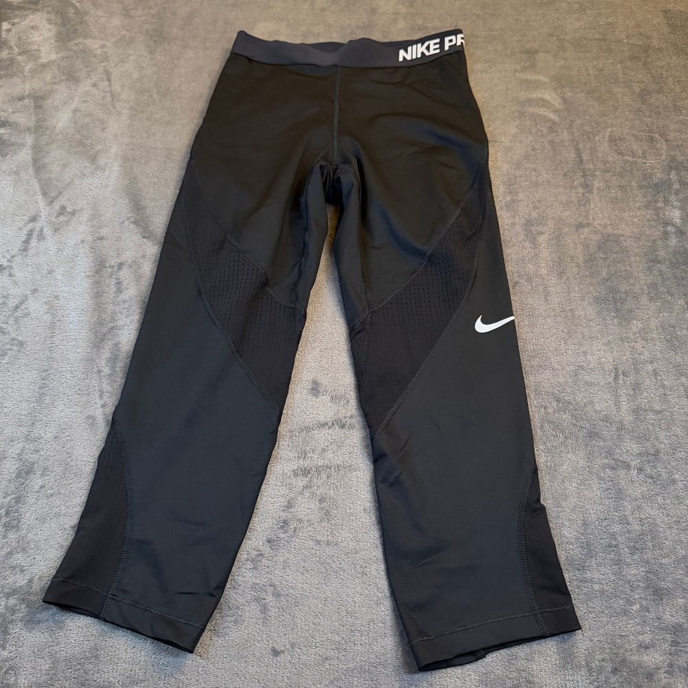 Nike Pro Black Mesh Panel Cropped Training Leggings‎ 725614-010 Womens Small